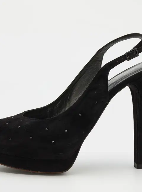 Stuart Weitzman Black Suede Crystal Embellished Platform Slingback Sandals Size 39.5