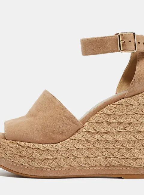 Stuart Weitzman Beige Suede Ankle Strap Platform Espadrille Sandals Size 38