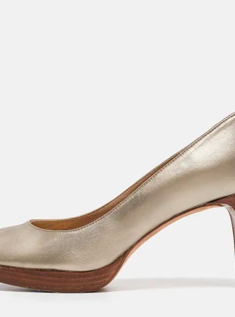 Stuart Weitzman Metallic Leather Peep Toe Pumps Size 37.5