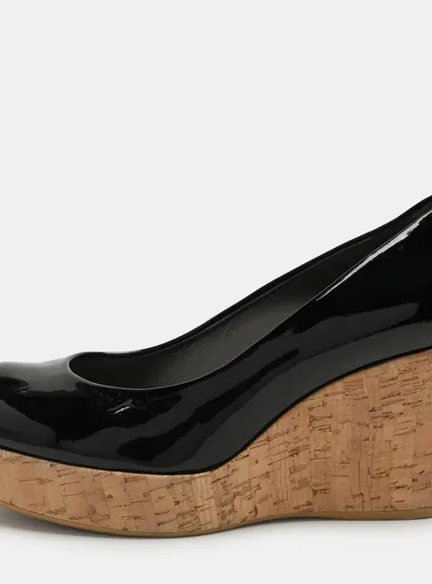 Stuart Weitzman Black Patent Leather Cork Wedge Pumps Size 40