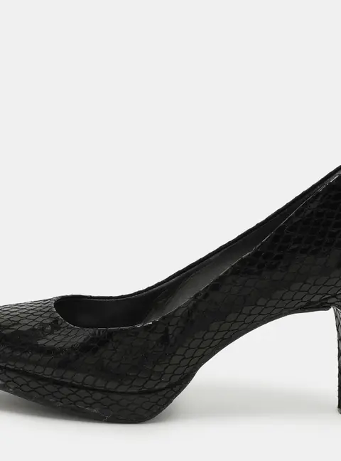 Stuart Weitzman Black Python Embossed Leather Peep Toe Pumps Size 39.5