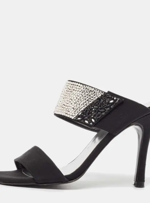 Stuart Weitzman Black Fabric Crystal Embellished Slide Sandals Size 36