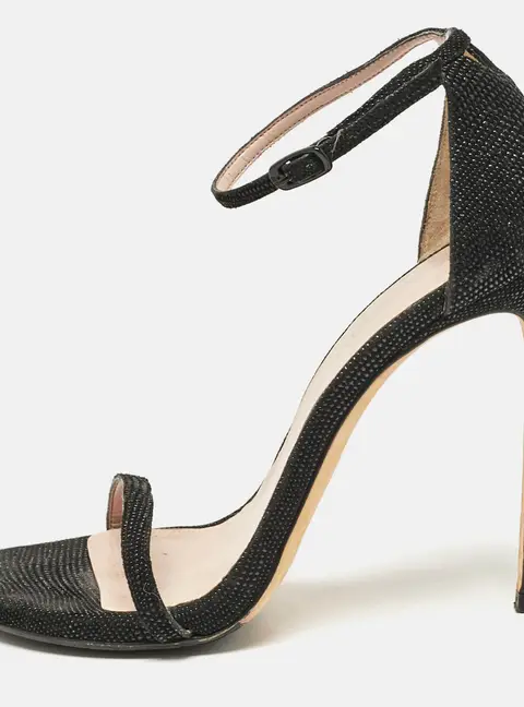 Stuart Weitzman Black Textured Suede Ankle Strap Open Toe Sandals Size 38