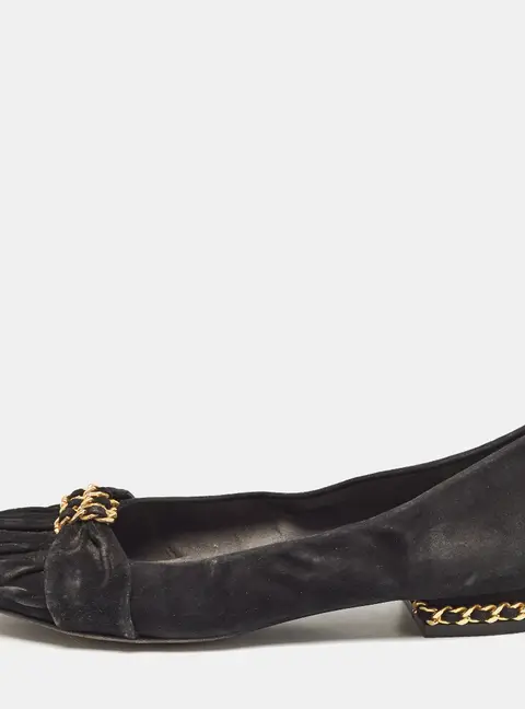 Stuart Weitzman Black Suede Chain Embellished Ballet Flats Size 37
