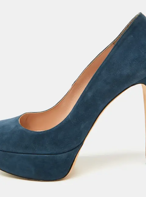Stuart Weitzman Navy Blue Suede Platform Pumps Size 38.5