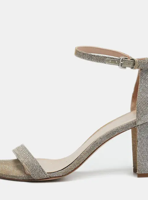 Stuart Weitzman Grey Lurex Fabric Ankle Strap Sandals Size 38.5