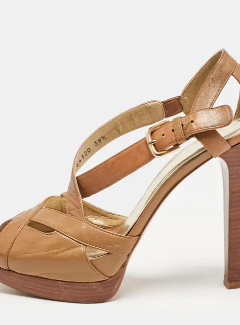 Stuart Weitzman Brown Leather Ankle Strap Peep Toe Sandals Size 39.5