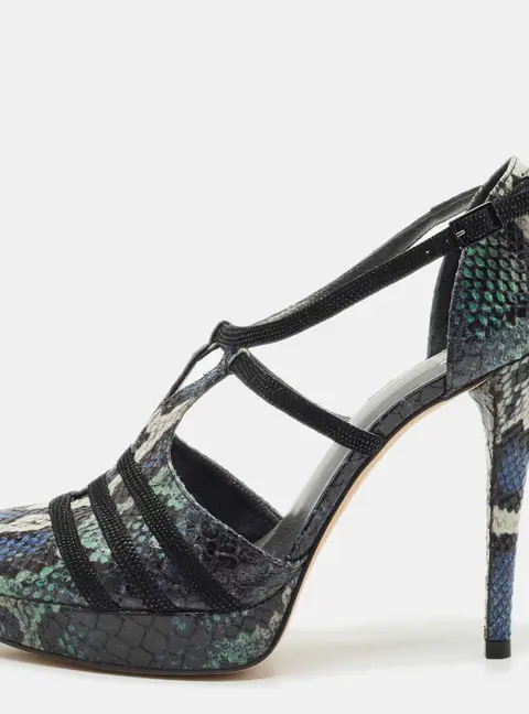 Stuart Weitzman Multicolor Python Embossed Leather Mary Jane Pumps Size 39