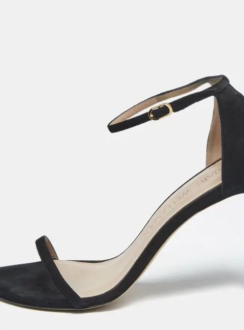 Stuart Weitzman Black Suede Nudist Ankle Strap Sandals Size 41