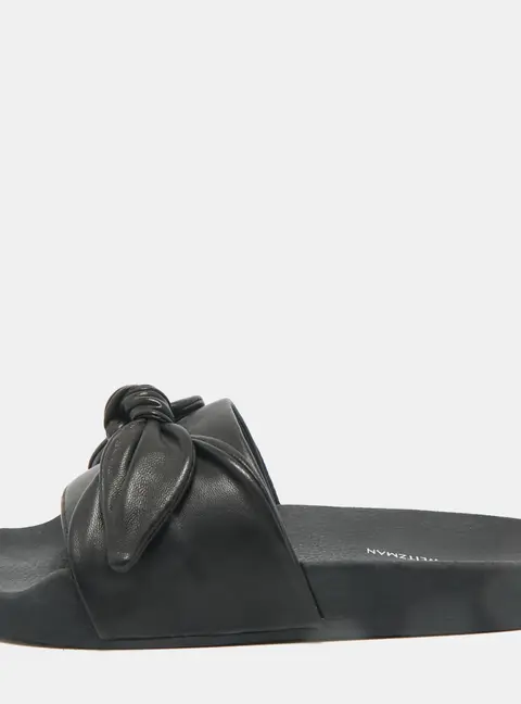 Stuart Weitzman Black Leather Bow Pool Slide Size 37.5