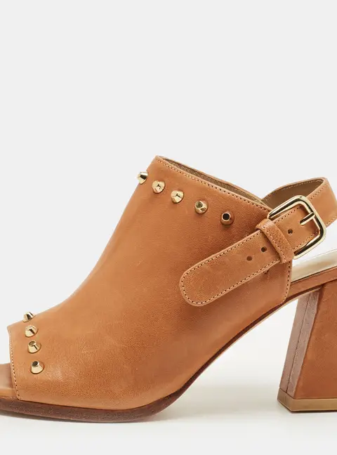 Stuart Weitzman Brown Leather Studded Slingback Sandals Size 36