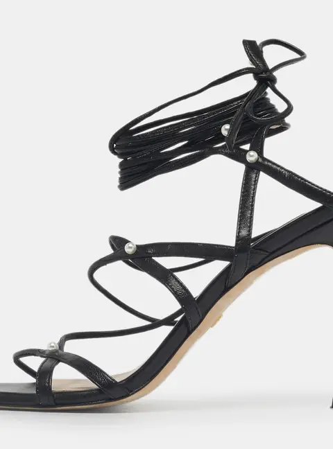 Stuart Weitzman Black Leather Ankle Wrap Sandals Size 39.5