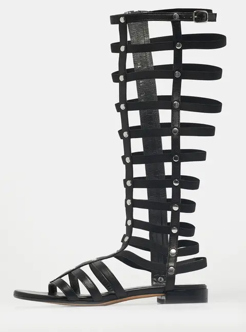 Stuart Weitzman Black Elastic and Leather Gladiator Flat Sandals Size 35