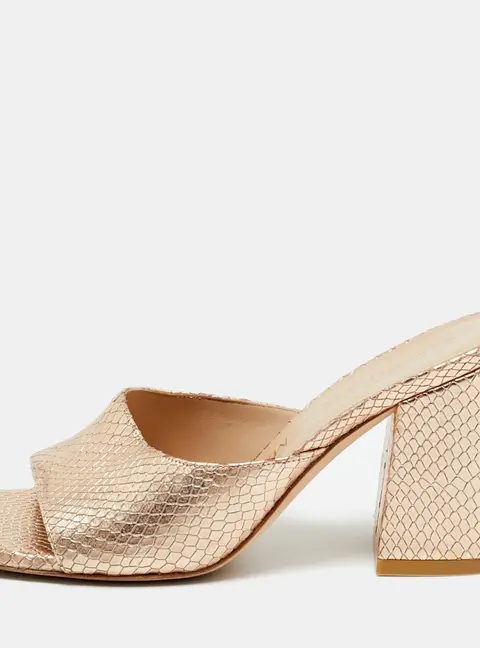 Stuart Weitzman Gold Snakeskin Embossed Leather Slide Sandals Size 37