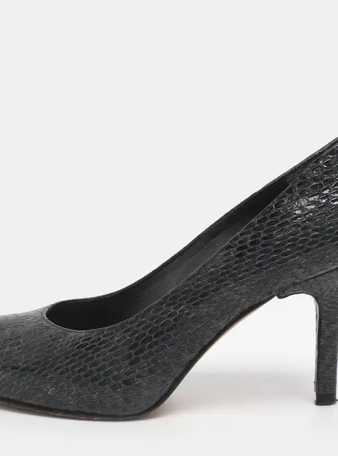 Stuart Weitzman Navy Blue Python Embossed Leather Peep Toe Pumps Size 36