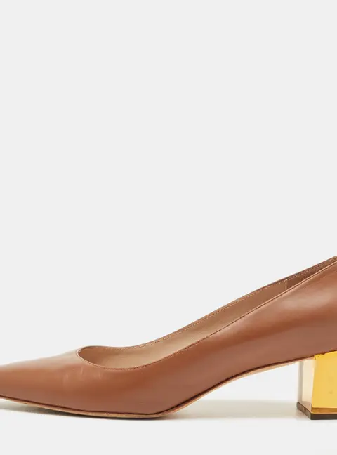 Stuart Weitzman Brown Leather Pointed Toe Block Heel Pumps Size 40