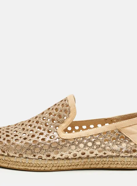Stuart Weitzman Metallic Gold Leather Espadrille Flat Size 36