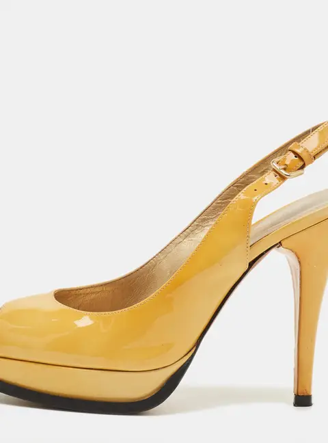 Stuart Weitzman Yellow Patent Peep Toe Slingback Pumps Size 38