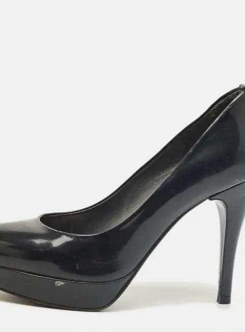 Stuart Weitzman Black Patent Leather Peep Toe Pumps Size 38