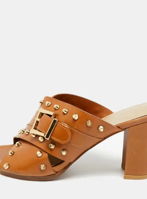 Stuart Weitzman Brown Leather Studs Slide Sandals Size 36