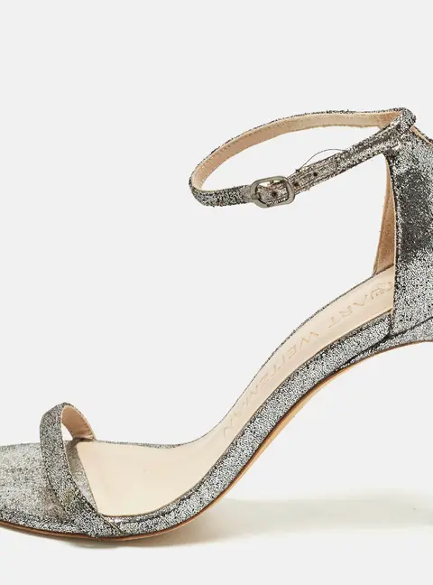 Stuart Weitzman Nudistsong Size 37 Silver Texture Suede Ankle Strap Sandals