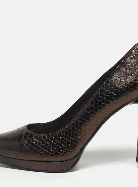 Stuart Weitzman Size 38.5 Bronze Python Embossed Leather Platform Pumps