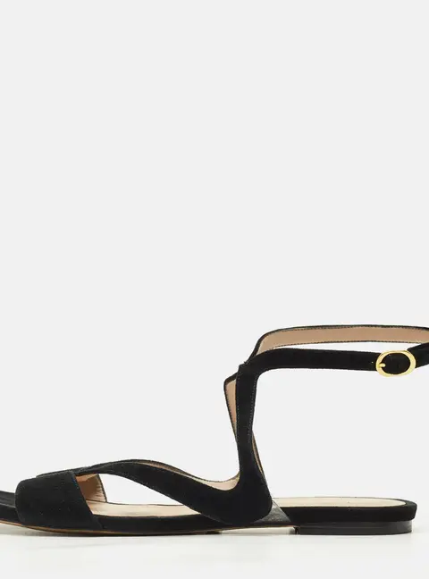 Stuart Weitzman Size 38.5 Black PVC and Suede Ankle Strap Flats
