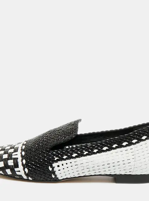 Stuart Weitzman Riviera Size 36 Black/White Woven Leather Smoking Slippers
