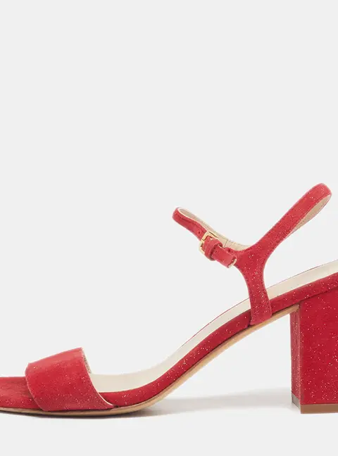 Stuart Weitzman Nudist Size 38.5 Red Suede Ankle Strap Sandals