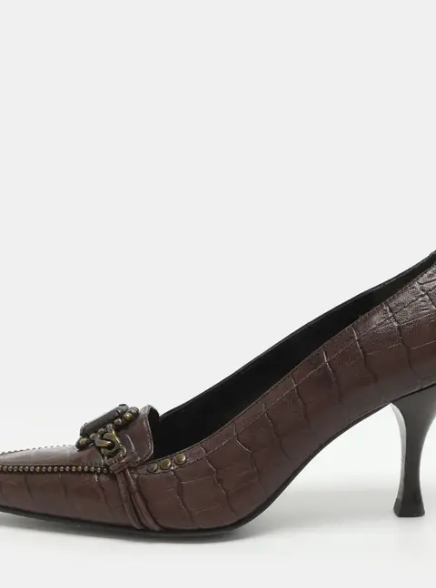 Stuart Weitzman Size 37.5 Brown Croc Embossed Leather Pumps
