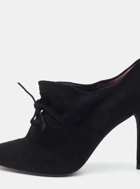 Stuart Weitzman Bow Size 37 Black Suede Slip On Booties