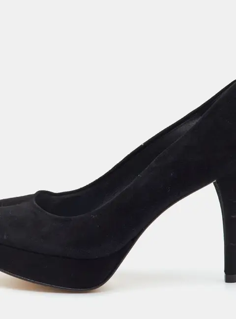 Stuart Weitzman Size 37 Black Suede Platform Peep Toe Pumps