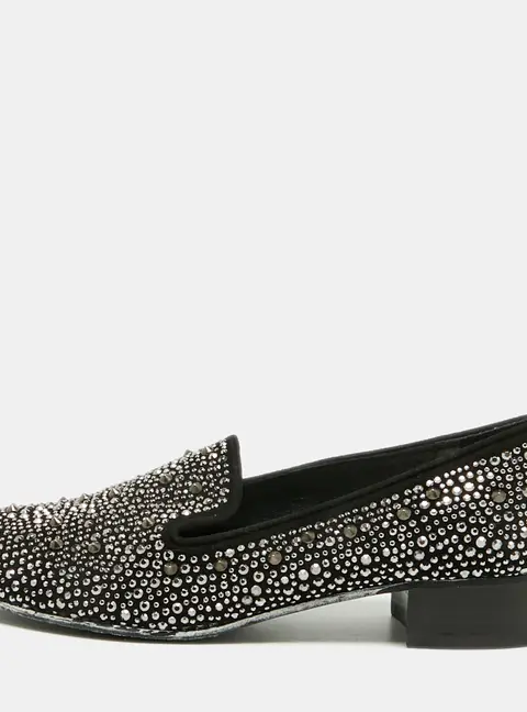 Stuart Weitzman Size 36 Black Suede Crystal Embellished Smoking Slippers