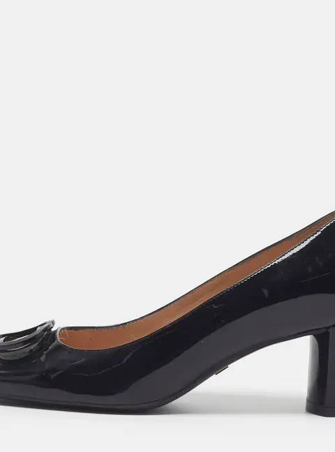 Stuart Weitzman Anicia Size 37.5 Black Patent Leather Block Heel Pumps