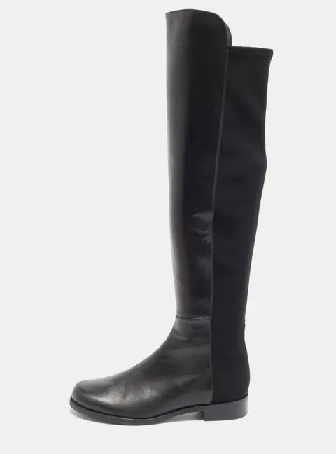 Stuart Weitzman Lowland Size 37.5 Black Fabric and Leather Knee Length Boots