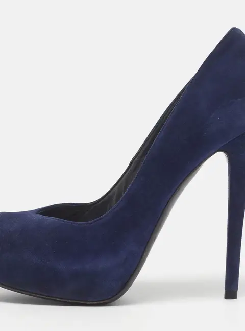 Stuart Weitzman Size 40.5 Navy Blue Suede Platform Peep Toe Pumps
