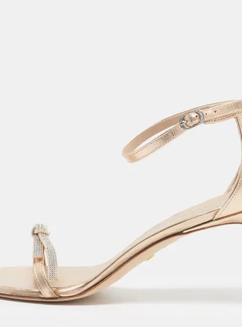 Stuart Weitzman Nudist Bow Size 38.5 Gold Leather Ankle Strap Sandals