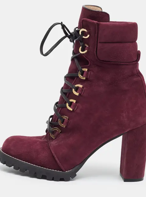 Stuart Weitzman Size 41 Burgundy Suede Combat Boots