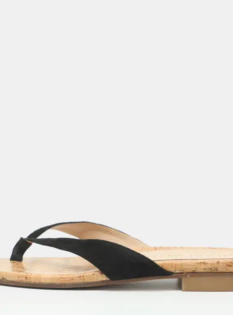 Stuart Weitzman Aldona Size 36 Black Suede Thong Flats