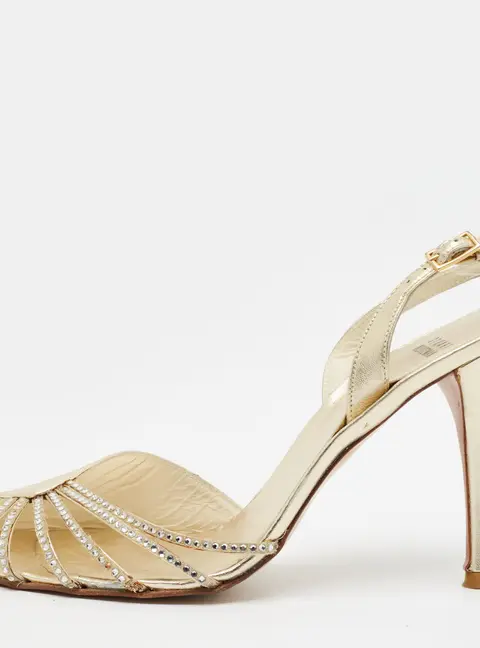Stuart Weitzman Size 40.5 Gold Leather Crystal Embellished Slingback Sandals