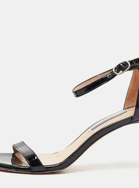Stuart Weitzman Size 38 Black Patent Leather Ankle Strap Sandals