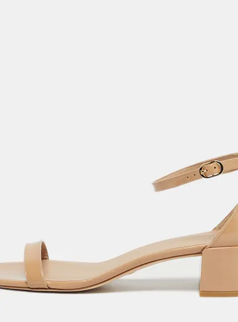 Stuart Weitzman Beige Leather Bambina Block Heel Ankle Strap Sandals Size 40