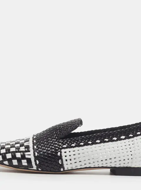 Stuart Weitzman Size 36.5 Black/White Woven Leather Smoking Slippers