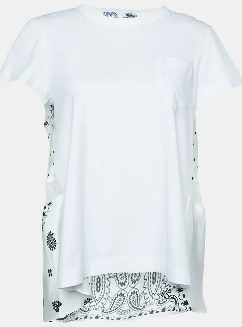 Sacai White Cotton & Paneled Satin Flared Top L
