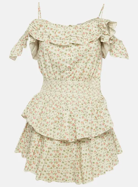Sagaza Cream Floral Print Tiered Mini Dress S