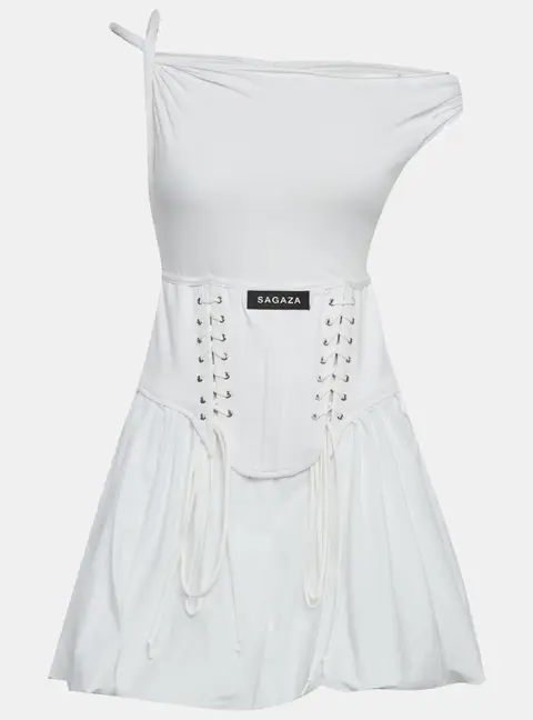 Sagaza White Jersey Corset Mini Dress S