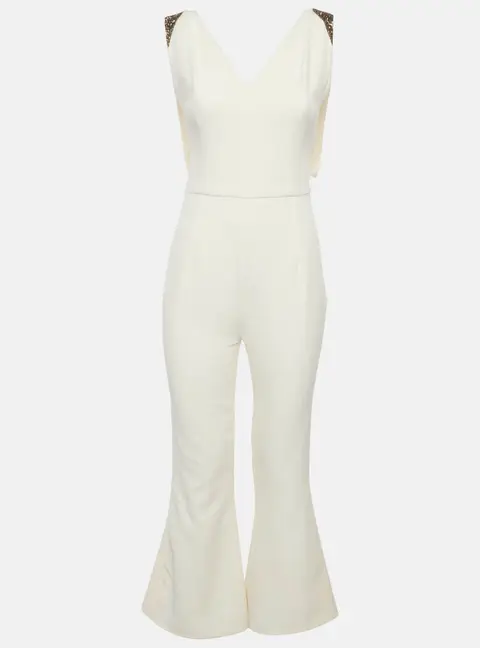 Safiyaa Off White Stretch Crepe Sleeveless Jumpsuit M