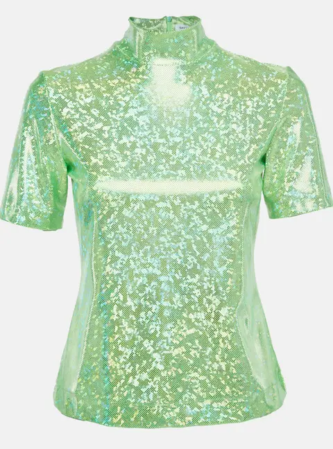 Saks Potts Poison Green Foil Print Jersey Cut-Out Top S