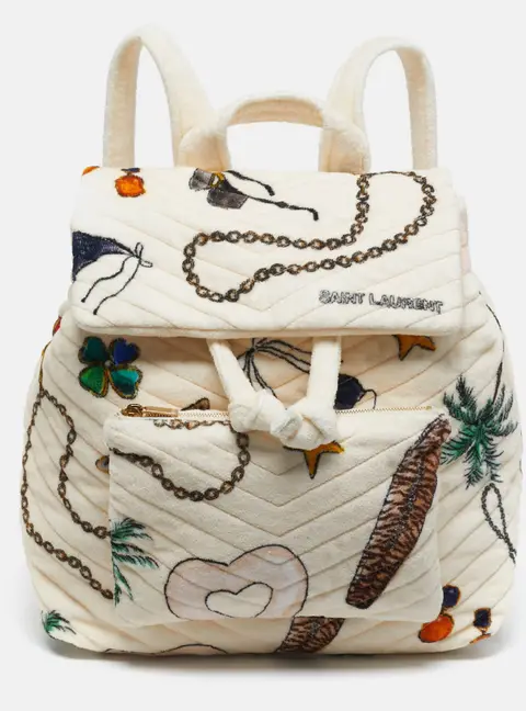 Saint Laurent Cream/Multicolor Summer Print Terry Cloth Backpack