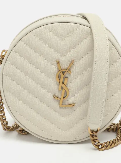 Saint Laurent Ivory Leather Round Crossbody Bag